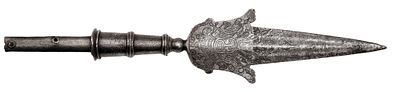 A Spontoon Head. Short blade etched on both sides, the obverse with a crowned double eagle and 