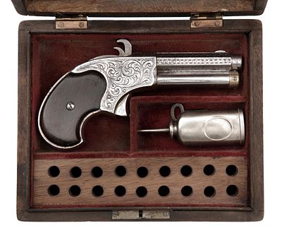Cased repeating pistol Remington - Rider. Caliber .32 Extra Short RF, octagonal three-inch 