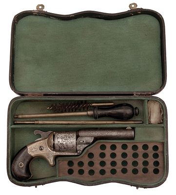 Cased Etched and Factory Engraved Moore's Patent Firearms Co. Front Loading Teat-Fire Revolver. T 