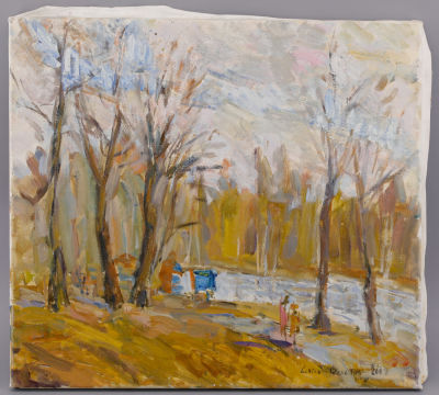 Федотов Сергей Геннадьевич. "Март. Дубы". 2002 г. Холст, масло. Размеры: 45,5х50,5 
Подпись: 