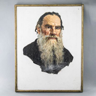 Л.Н. Толстой, портрет. Этюд, по картине И.Е. Репина 1887 г. Холст, масло. СССР, 1960-80-е гг. . Р 