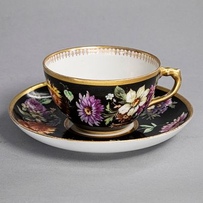 [Редкий декор] Чайная пара "Цветы". СССР, Дулево, 1930-40-е гг. Фарфор, роспись. Чайная пара 