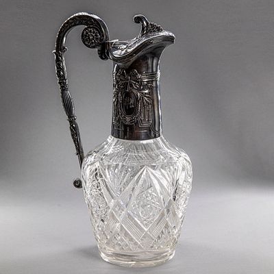 [Редкость] Графин резного хрусталя в стиле Людовика XIV. Россия, Хлебников, ок. 1912 г. Серебро 