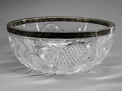 Большая ваза для фруктов с оригинальным геометрическим орнаментом. Дания, 1918 год. Серебро 