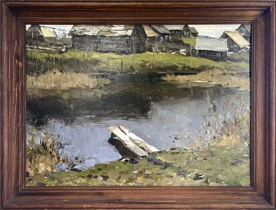 Ю.В. Матушевский. "Первый снег". Фанера, масло. СССР. 1958 г. Ю.В. Матушевский. "Первый снег". 