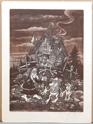 Кобзев Виктор Викторович, "На опушке". 1989 г. Бумага, офорт, акватинта. Лимитированная серия 