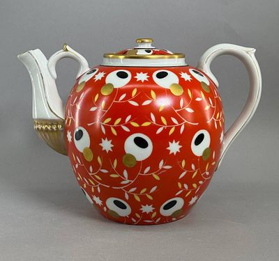 [Ранний вариант росписи] Доливной чайник с цветочной росписью. СССР, Дулево, П.В. Леонов 