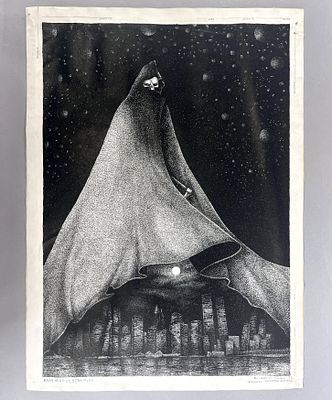 Картина "From here to Eternity. Fear of the Dark", Iron Maiden. Бумага, тушь. Артин Бербери, 1992 г.