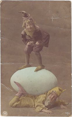 Дети. Гномы и яйцо. Пасха. Carte Postale. Открытое письмо. Oranotypie. Neue Photographische 