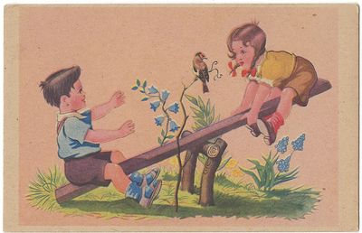 Дети на качелях.