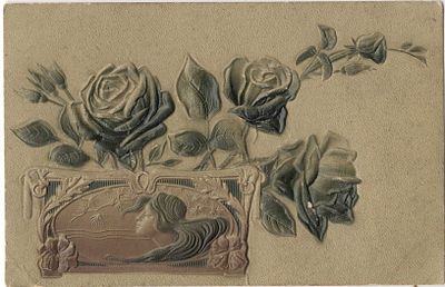 Розы в кашпо с женским портретом. Модерн. Muster ohne Wert (пер. нем. бесплатный образец). 