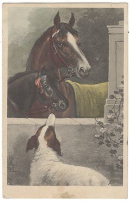 Собака и лошади. H. Christ. Vienne. Printed in Austria. Незначительные пятна.