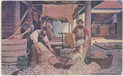 Типы. Кожевенный промысел. Открытое письмо. Всемирный почтовый союз. Россия. . Корзина обведена 