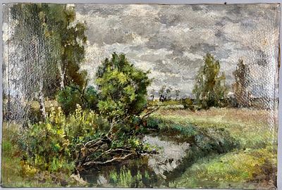 Григорьев. Летний пейзаж с березами, 1920-30е гг. Картон, масло. 47 х 71 см (по картону). 
Без 