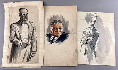 Подборка из 3 шаржей. Орлов А.М. Бумага, акварель, тушь. 1960-е гг. 1) Сергей Николаевич 