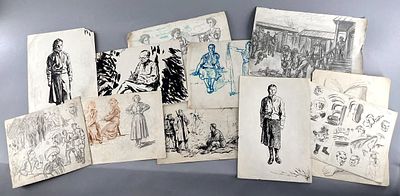 83 разножанровых работ А. М. Орлова. Бумага, карандаш, тушь, смешанная техника. СССР. 1960е гг. 