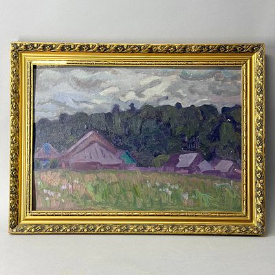 Н/х. "Сумрачно". Картон, масло, рама. СССР. 1970 г. 
58 х 43 см - в раме; 49.5 х 35 см - в 