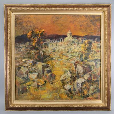 Караханян Г. "Армянский мотив". Холст, масло. 1989 г. Размеры: 70.5 х 70.5 см - подрамник; 86 х 