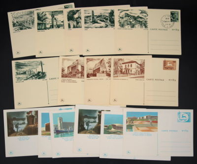 לוט 16 גלויות עם איורי מקומות בישראל, בתי כנסת, אתרי מלחמת השחרור, מוסדות ומפעלי תעשיה. חלק עם 