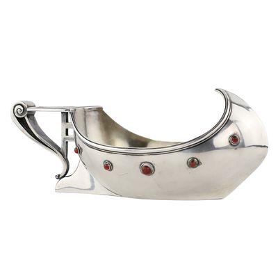 Russian presentation silver kovsh in Modern style. Alexander Vyakeva. Faberge. Saint Petersburg 