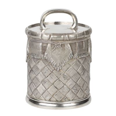 Caviar bowl, Moscow, 1892. Silver caviar jar made in the form of a rustic basket with a lid 