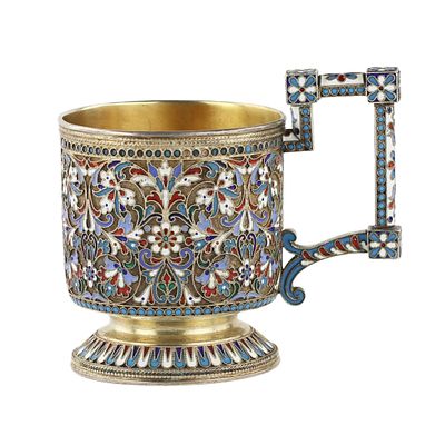 N.V. Alekseev. Silver glass holder in cloisonn&eacute; enamels. Moscow. The turn of the 19th and 20th 