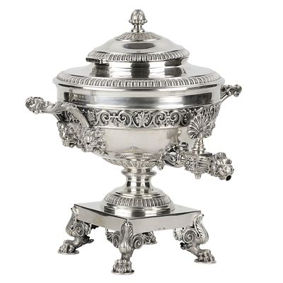 Silver teapot-samovar, First Silver Artel. Saint Petersburg, early 20th century. Exquisite 