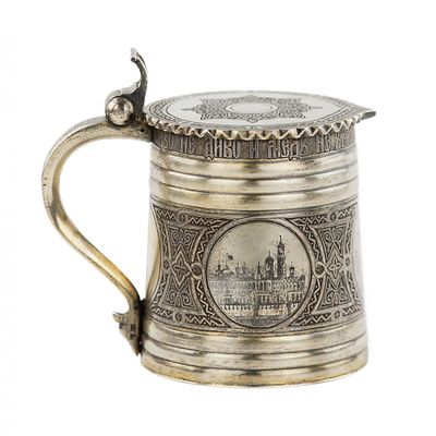 Russian beer mug made of silver. P. Ovchinnikov. 1871. Russian silver mug for beer or mead made 