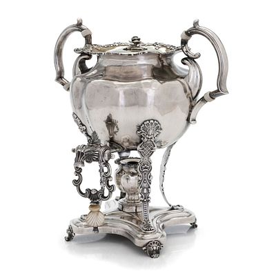 Silver teapot-samovar for serving hot drinks. Shper Adolf. Saint Petersburg, 1843. An exquisite 