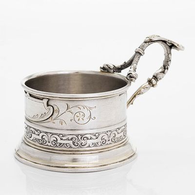 Silver glass holder, Hjalmar Fagerroos, Helsinki 1884. Silver glass holder with openwork handle 