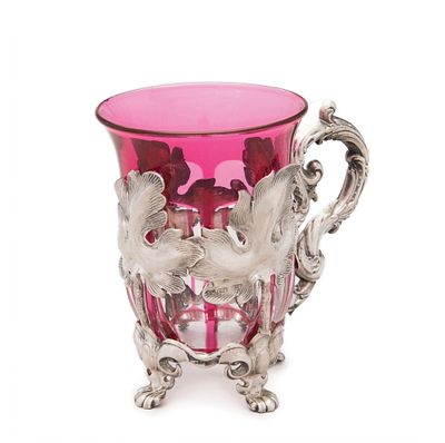 Silver cup holder. Imperial Russia. Openwork silver cup holder of the second Rococo with a 