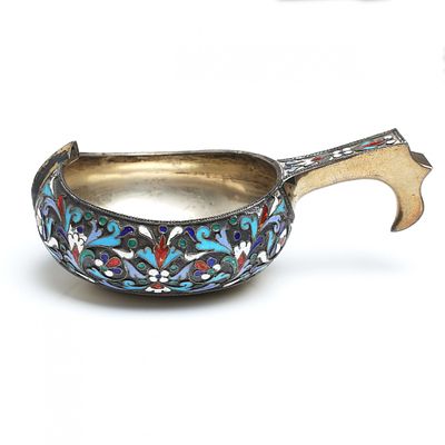 Russian silver Kovsh. Strulev Nikolai Fedorovich 1896. Russian silver Kovsh with an enamel 