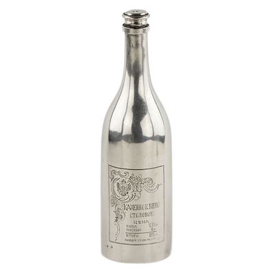 Russian silver bottle for vodka. State Table Wine. Peter Baskakov. Moscow 1899–1908. Russian 