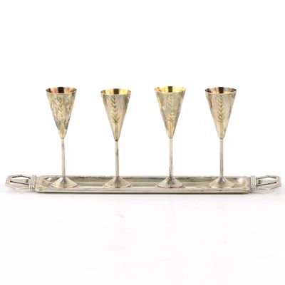 Silver cognac set in Art Deco Style. Silver Cognac set in Art Deco Style of 4 glasses with a 