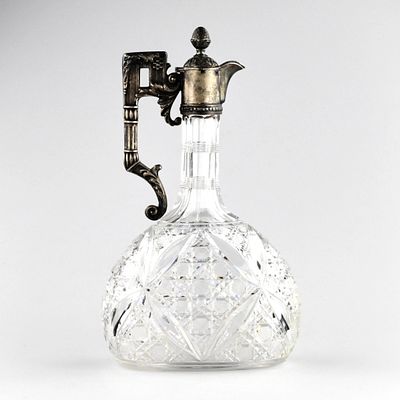 Russian liqueur decanter, crystal in silver. Moscow 1907-1913. Heavy crystal liqueur decanter in 