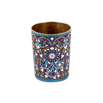Russian silver vodka cup with cloisonne enamel. Gustav Klingert. Moscow. 1893. The product of a 
