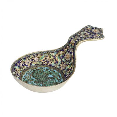 Silver ladle with enamel. St. Petersburg, last quarter of the 19th century. An exquisite silver 