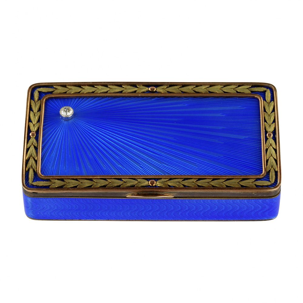Snuffbox, St. Petersburg, I. MARSHAK. Joseph Abramovich Marshak, Blue guilloche enamel 