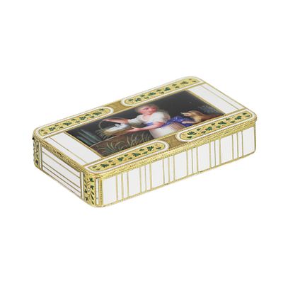 Magnificent gold and enamel snuffbox by Freres Jordan. Hanau, circa 1800. This unique snuffbox 