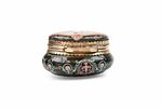 Golden powder box. Violettes Paris. Around 1860. Round gold enamel powder box Violettes Paris Image - 4
