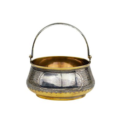 SWEETMEAT BASKET WITH VIEWS OF MOSCOW PAVEL OVCHINNIKOV FIRM, MOSCOW, RUSSIA, 1875. A rare and 