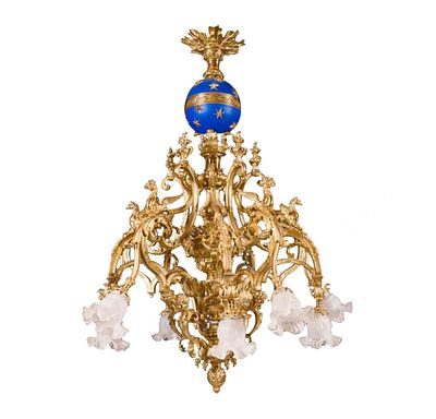 French gilded bronze chandelier Napoleon III. XIX century. French gilded bronze chandelier 