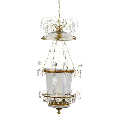 Russian Crystal & Ormolu Mounted Two-Light Lantern Chandelier.Russia, early 19th century. Russia 