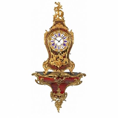 Clock with console in Boulle style. Unique interior clock with a console, made in the Boulle 