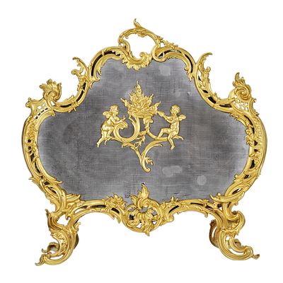 French rococo fireplace screen. 19th century. French rococo fireplace screen. Bronze, brass. In 