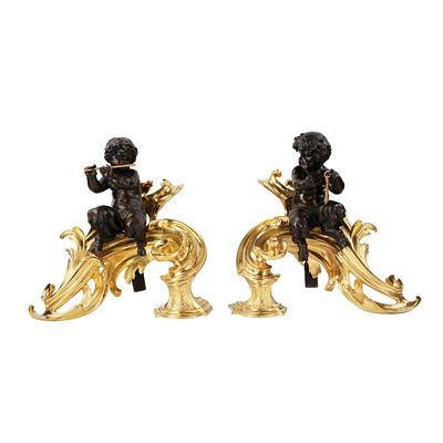 Pair of firewood cabinets in chiseled, gilded and patinated bronze in the Louis XV style. Pair 