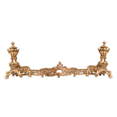 Front of Fireplace Andirons. Magnificent, gilded bronze, wave-like neo-rococo fireplace fence 