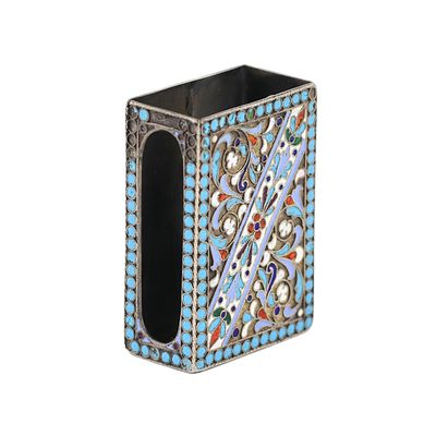 Silver matchbox with polychrome filigree enamel. Moscow. Workshop Shaposhnikov. Silver matchbox 