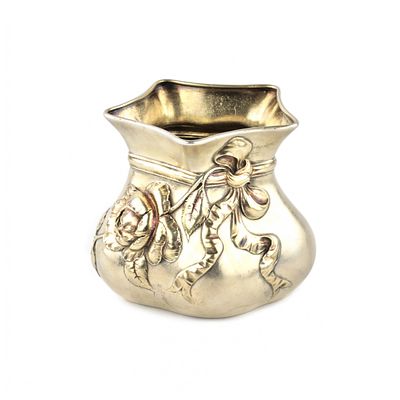 Silver box vase by Orest Kurlyukov in the form of a tied bag. Elegant silver box vase in the 