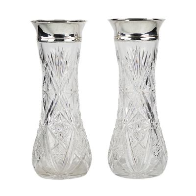 Pair of crystal vases with silver trim. Russia. Riga. 1908 -1920. This is a high quality 